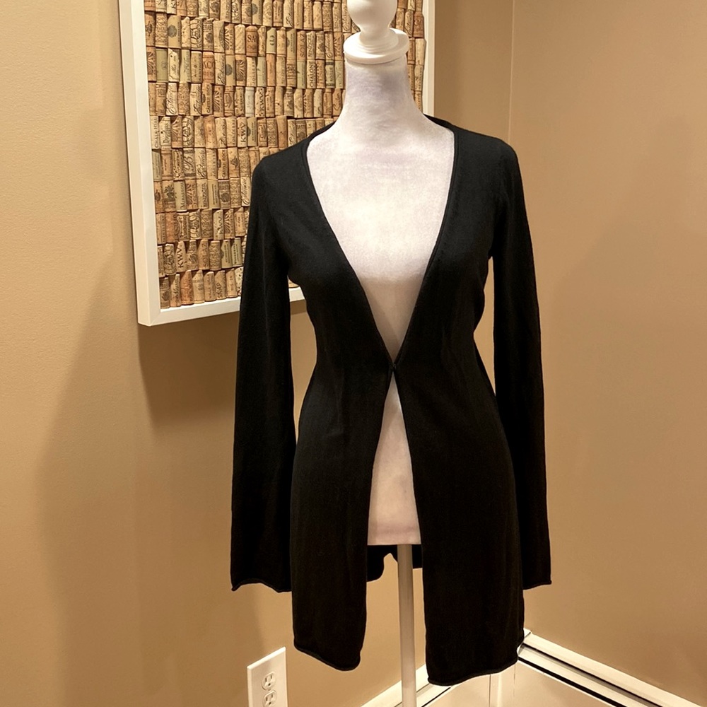 Guinevere Black Long Cotton & Cashmere Cardigan. 29” length